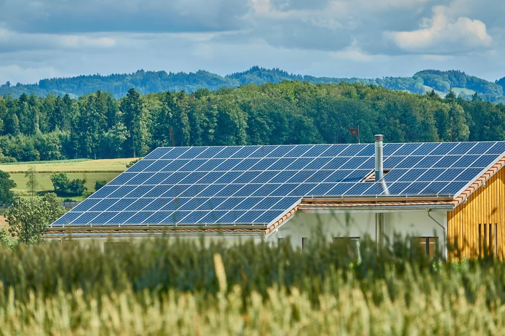 Photovoltaic solar panels installed on a roof