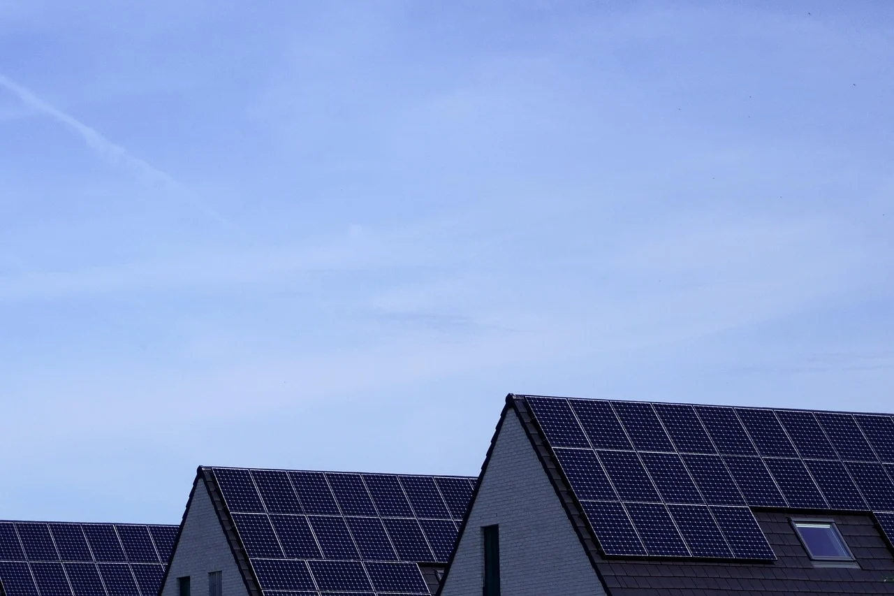 Photovoltaic solar panels generating electricity on a rooftop